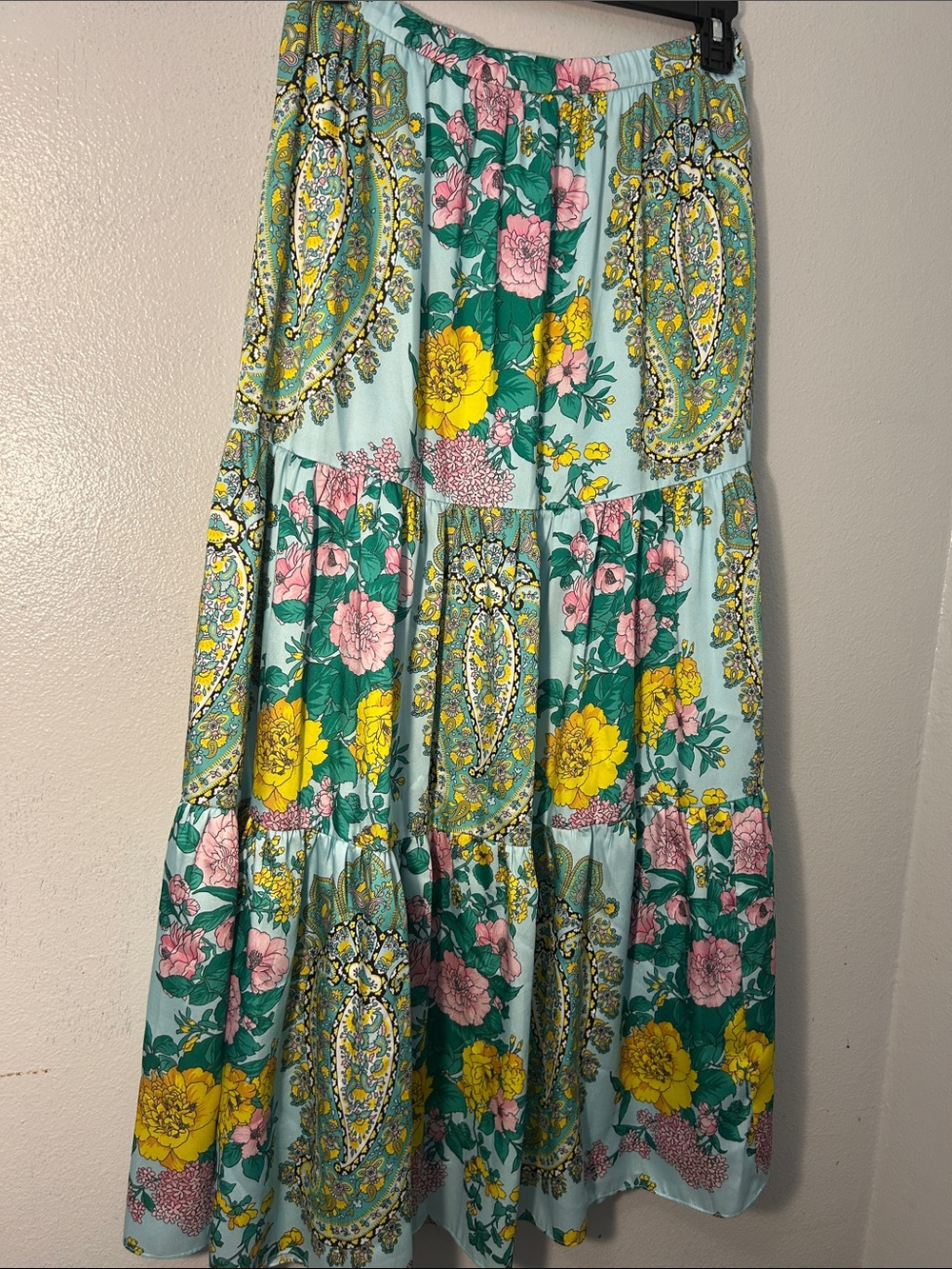 Kobi Halperin Floral Paisley Tiered Maxi Skirt Aqua Boho - Picture 14 of 15